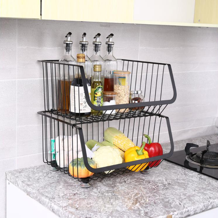 Cesta de almacenamiento multifuncional de cocina de acero inoxidable.